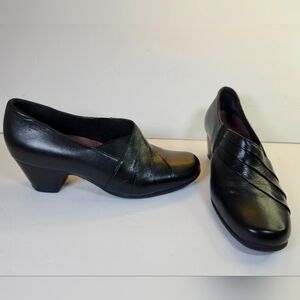 Dr. Scholl's Black Leather Pleated Cusion Flex Sole 2" Shoes Ankle Booties S 7M